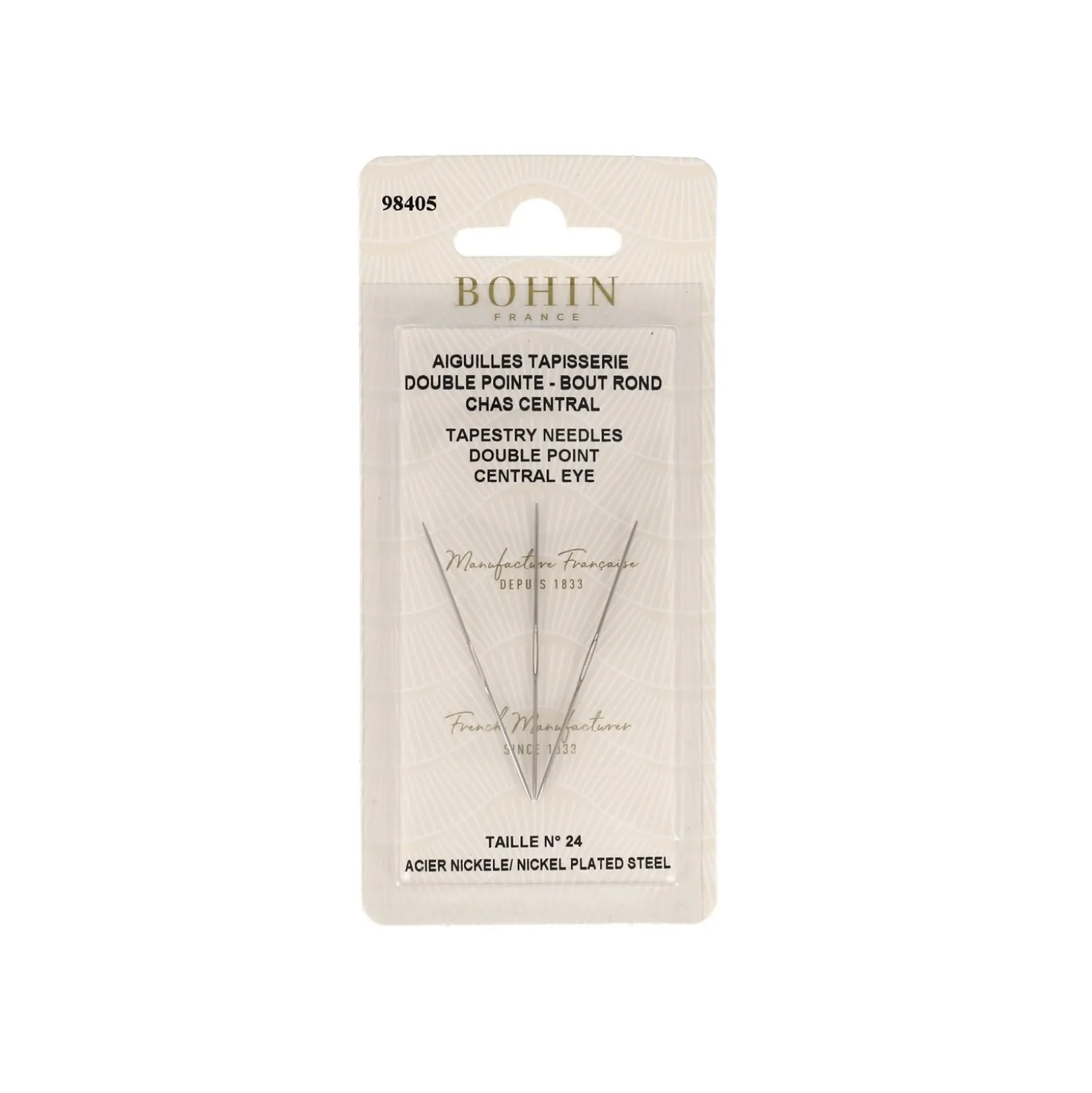 Aiguilles tapisserie - bout rond - double pointe - chas central BOHIN