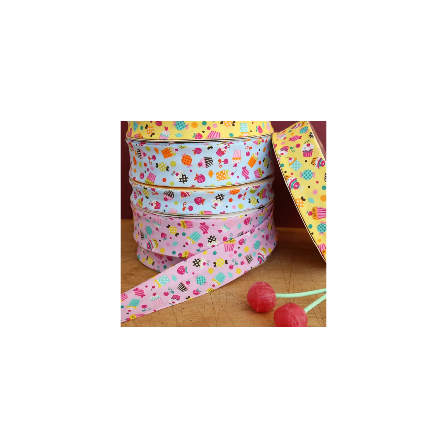Biais Coton Bio Cupcake - Bleu Ciel
