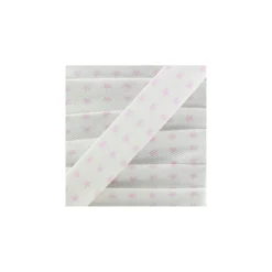 Biais fantaisie Piqué de coton Etoiles rose/blanc