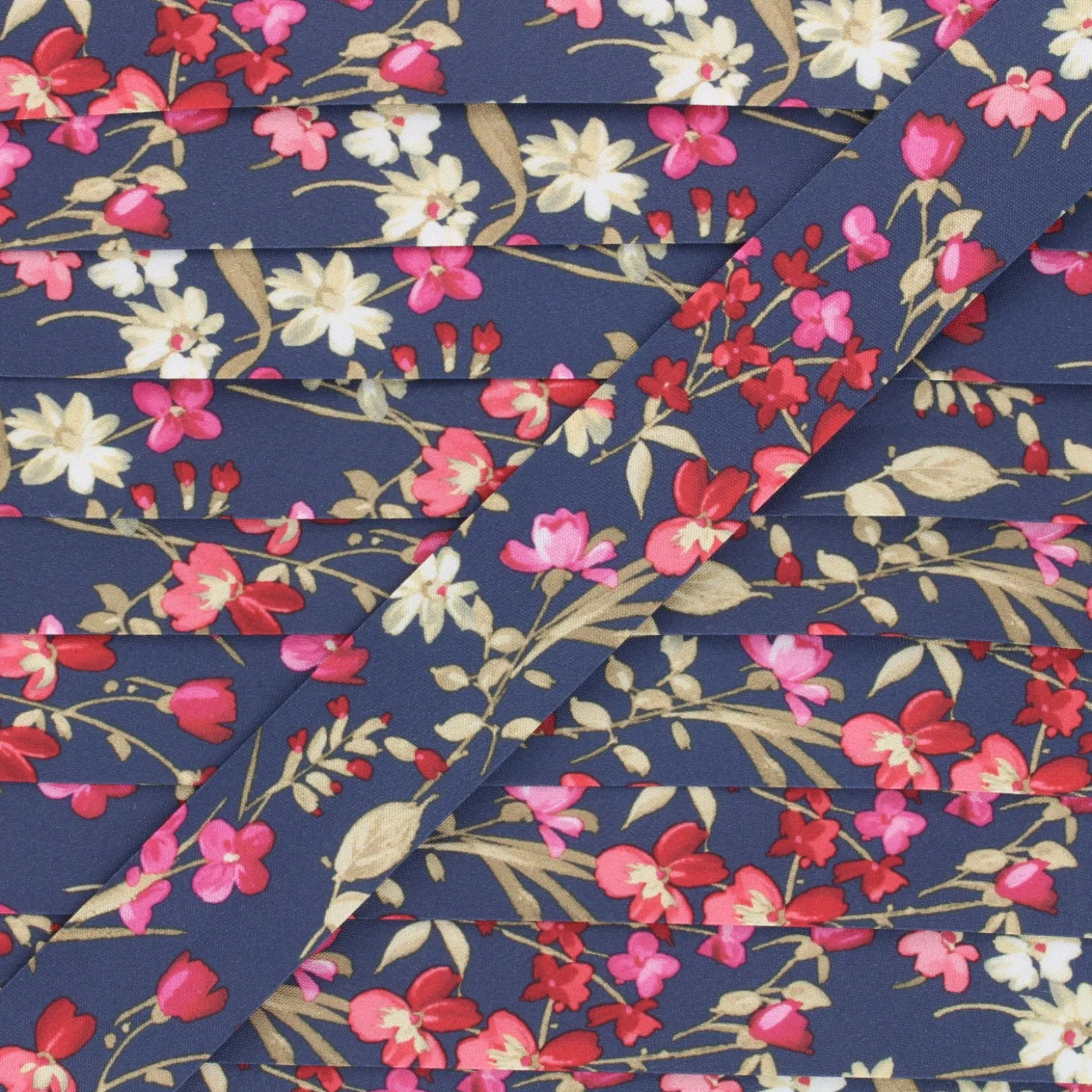 Biais Pretty Flowers bleu marine