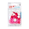 30 boutons pressions Color Snaps Love coeurs - mix rose