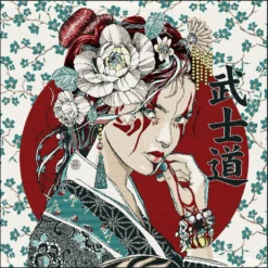Carré Jacquard Portrait Japonais - Blanc