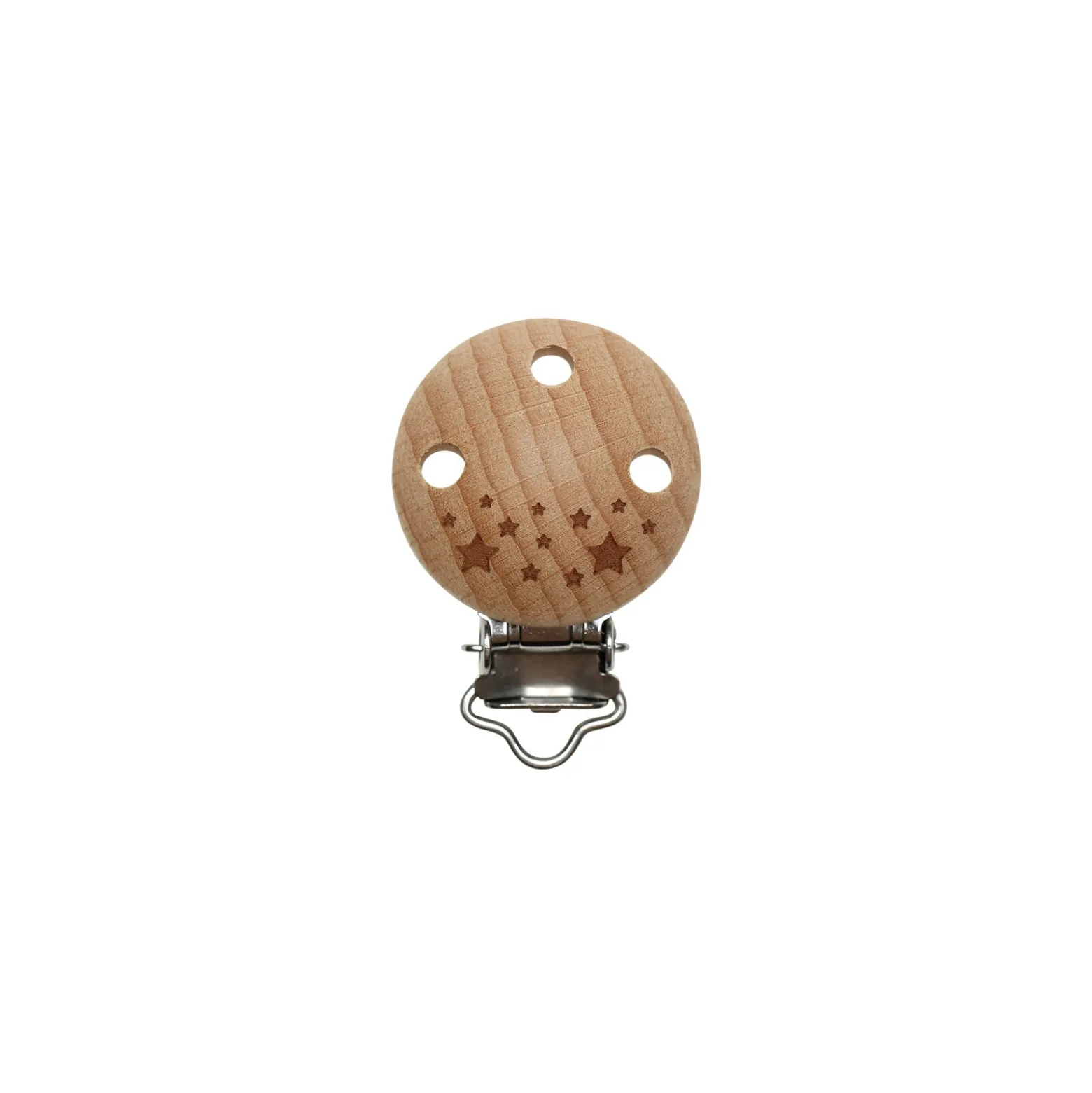 Clip attache tétine rond bois - étoilé