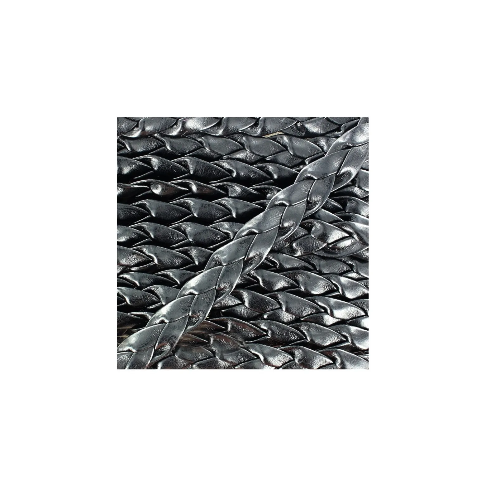Cordon simili cuir tressé plat noir brillant