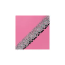 ♥ Coupon 110 cm ♥ Ruban dentelle lurex strass gris / noir
