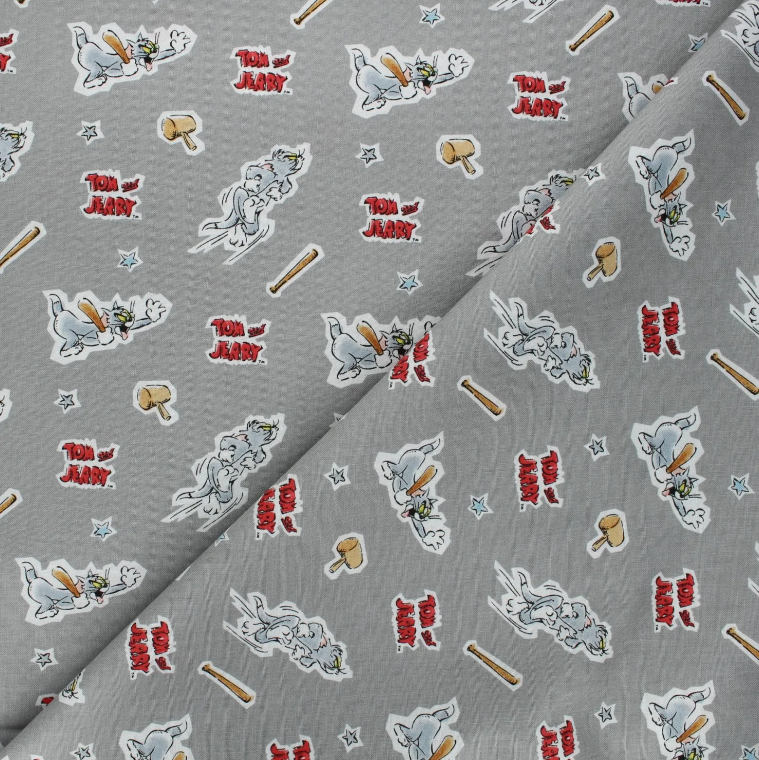 Coupon 100 cm x 110 cm Tissu coton Camelot Fabrics Tom and Jerry Foes forever Tom - gris