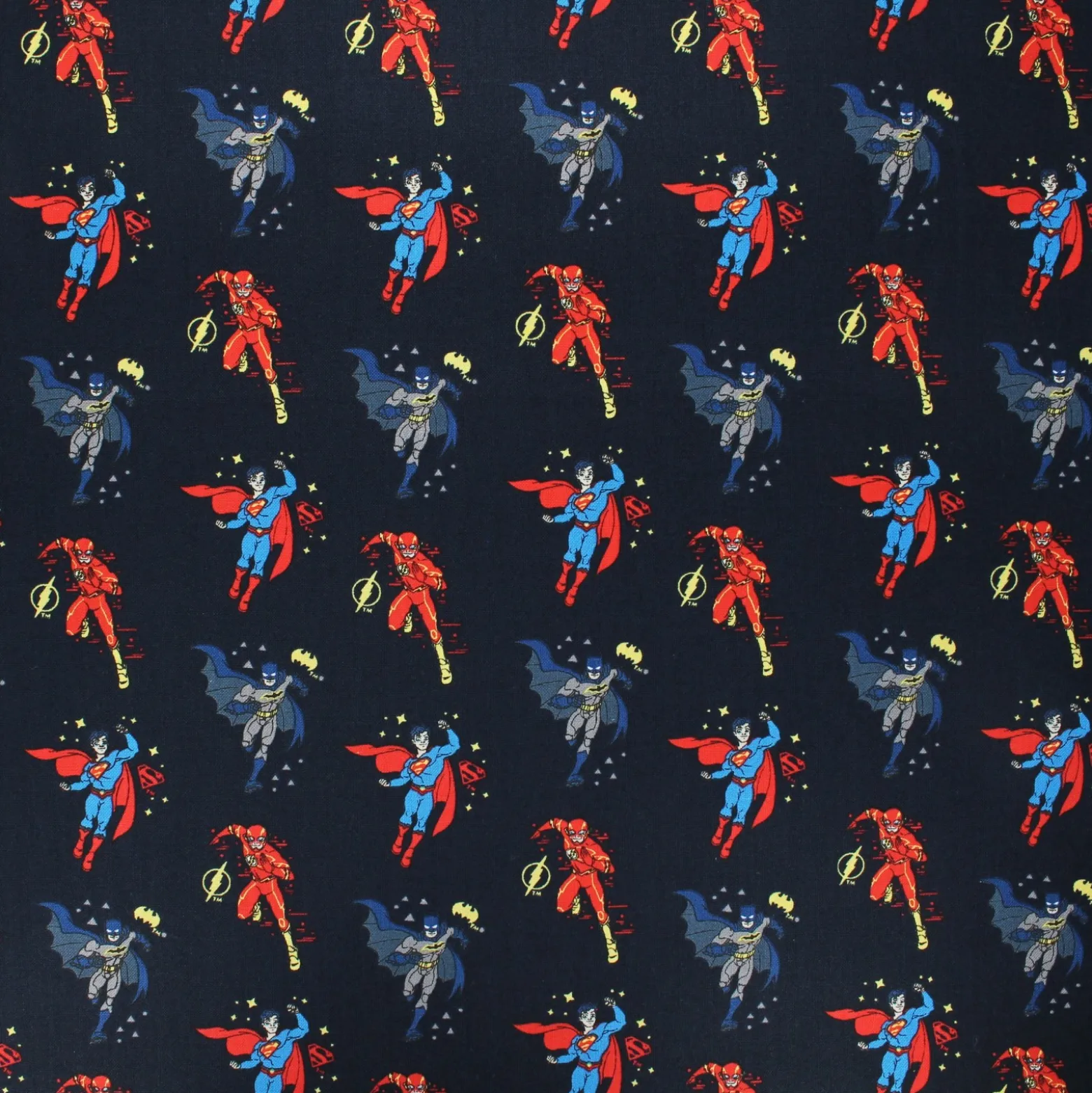 Coupon 100 cm x 110 cm Tissu coton Camelot Fabrics Justice League Boy heroes - bleu nuit