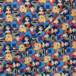 Coupon 100 cm x 110 cm Tissu coton Camelot Fabrics Justice League Stacked Heroes - bleu
