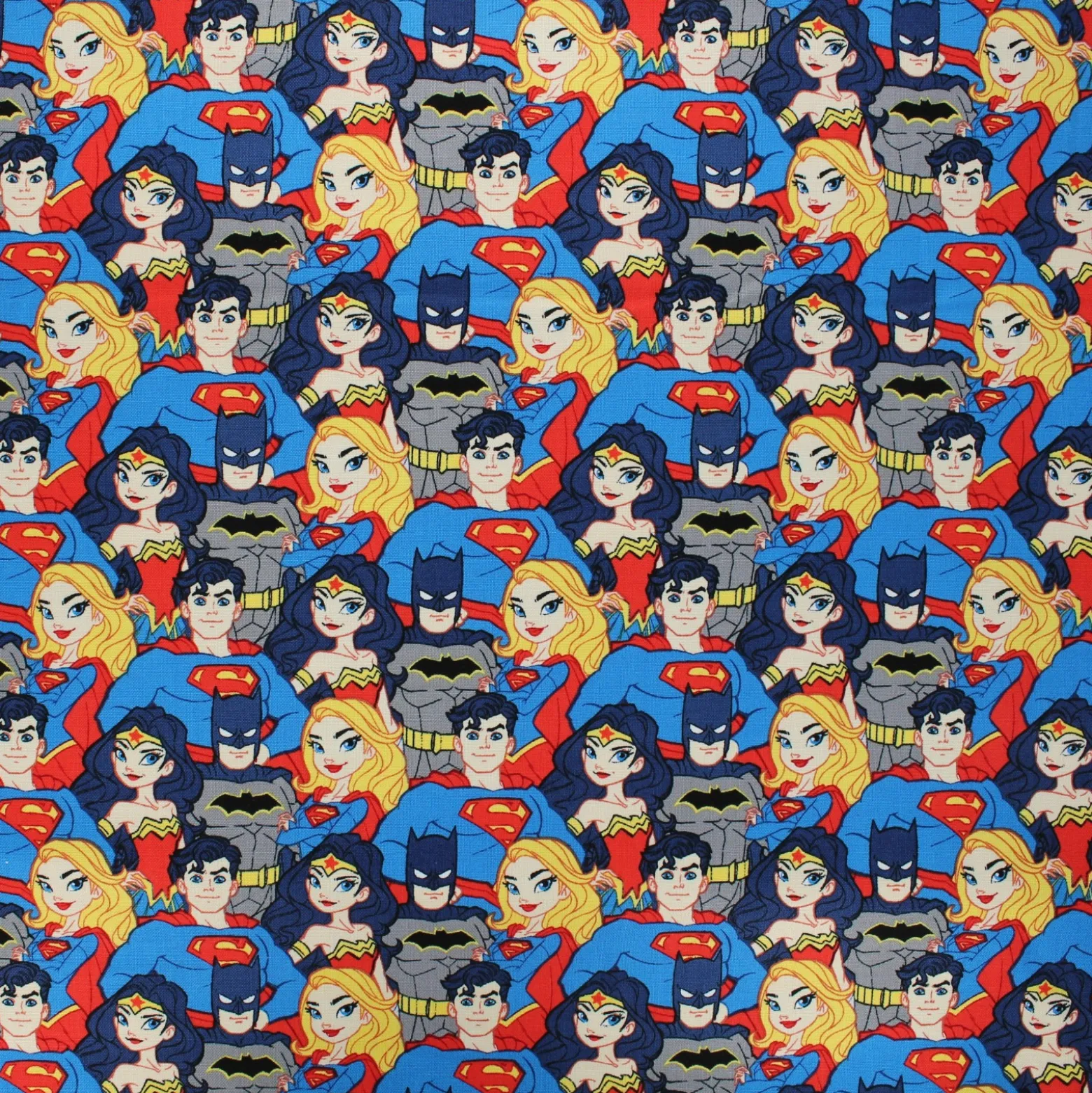 Coupon 100 cm x 110 cm Tissu coton Camelot Fabrics Justice League Stacked Heroes - bleu