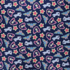 Coupon 100 cm x 110 cm Tissu coton Camelot Fabrics Wonder woman Tossed stickers - bleu marine