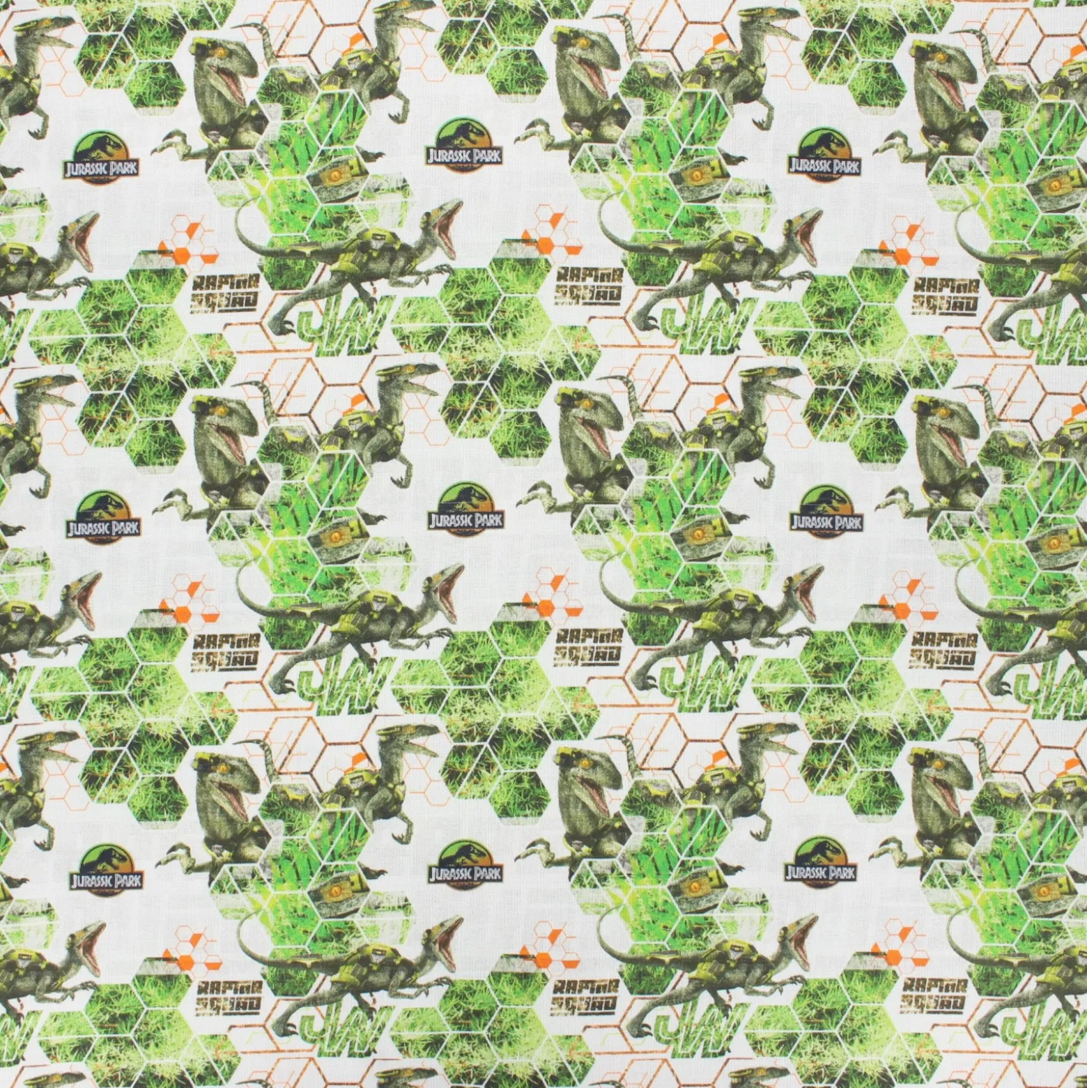 Coupon 100 cm x 140 cm Tissu coton cretonne Jurassic Park - blanc