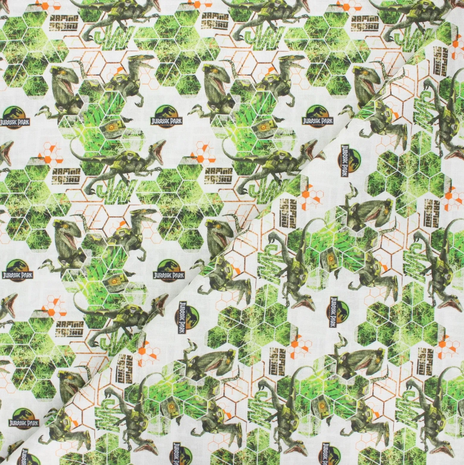 Coupon 100 cm x 140 cm Tissu coton cretonne Jurassic Park - blanc