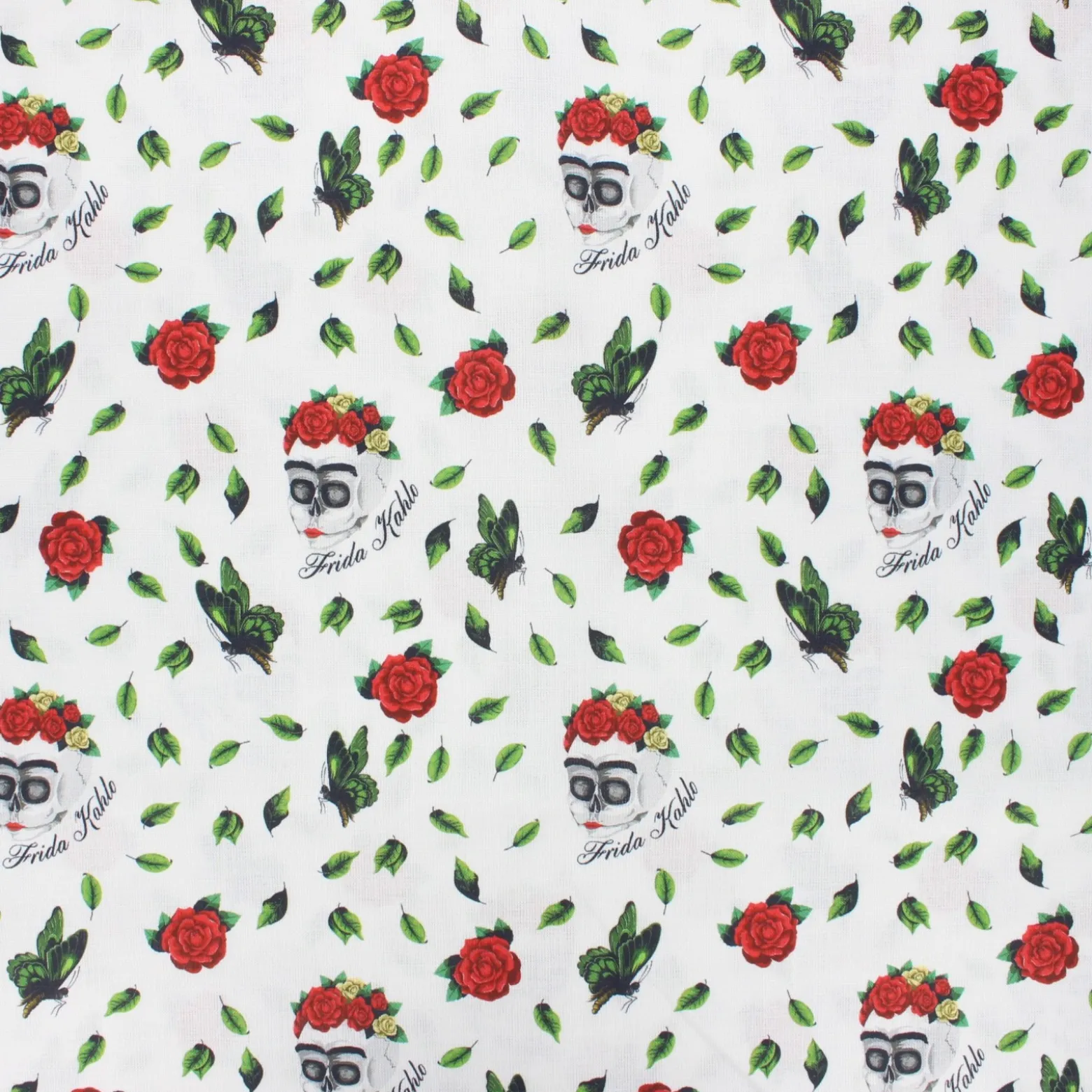Coupon 100 cm x 148 cm Tissu coton cretonne Skull Frida Kahlo - blanc