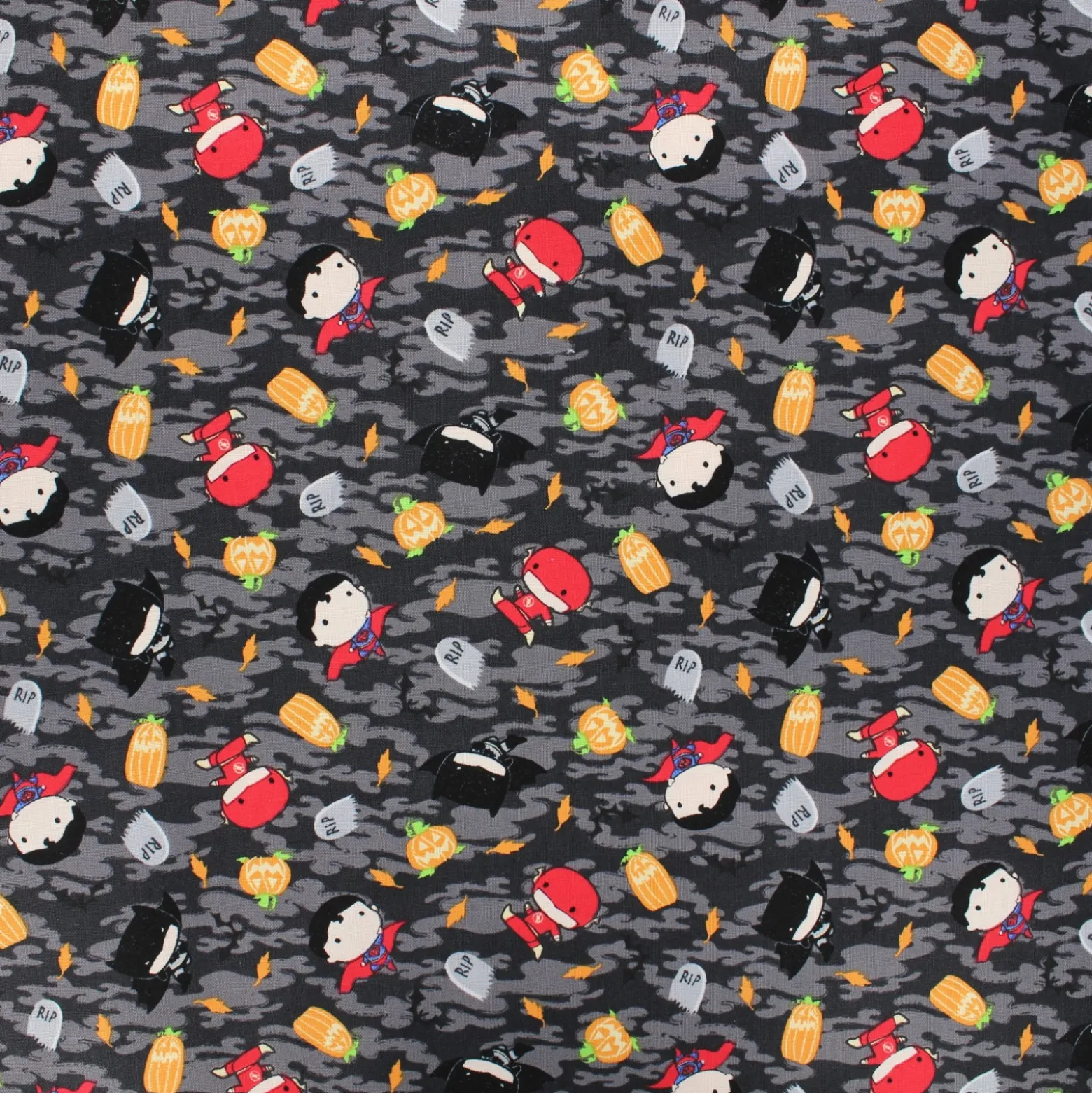 Coupon 100 cm x 110 cm Tissu coton Halloween Boy power Kawaii - gris