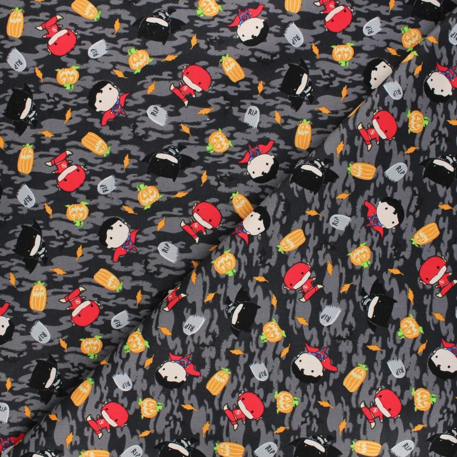 Coupon 100 cm x 110 cm Tissu coton Halloween Boy power Kawaii - gris