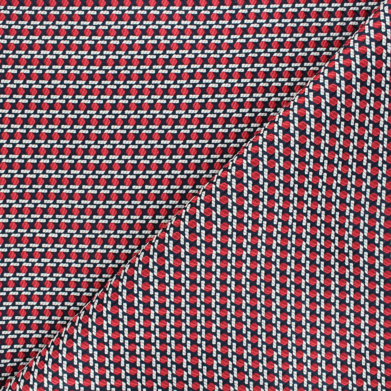 Coupon 100 cm x 145 cm Tissu jacquard Jackson - marine et rouge