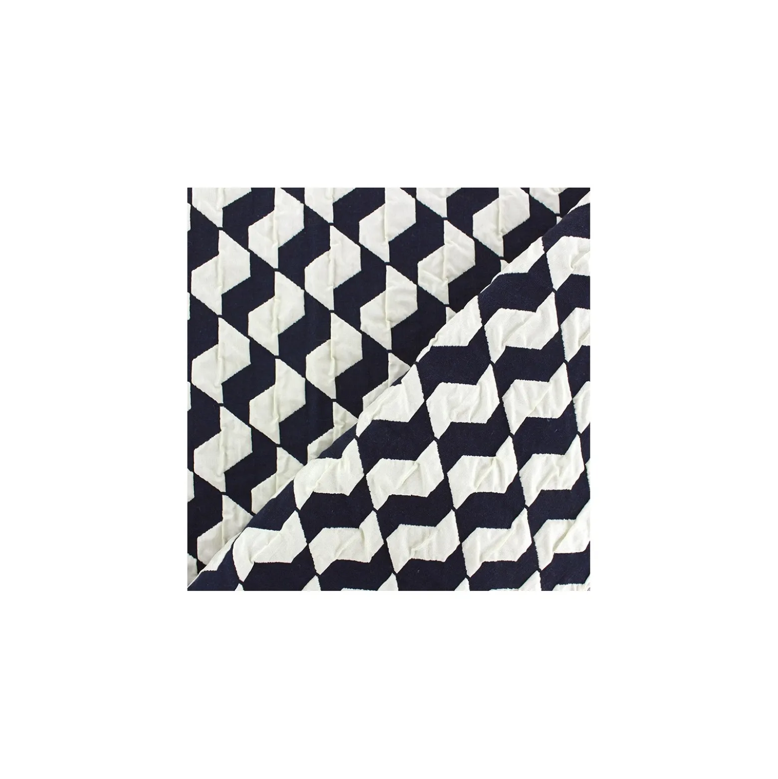 Coupon 100 cm x 130 cm Tissu jacquard stretch Vague - bleu nuit