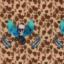 Coupon 100 cm x 150 cm Tissu polyester Winged skull - sable