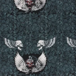 Coupon 100 cm x 150 cm Tissu polyester Crâne ailés - noir