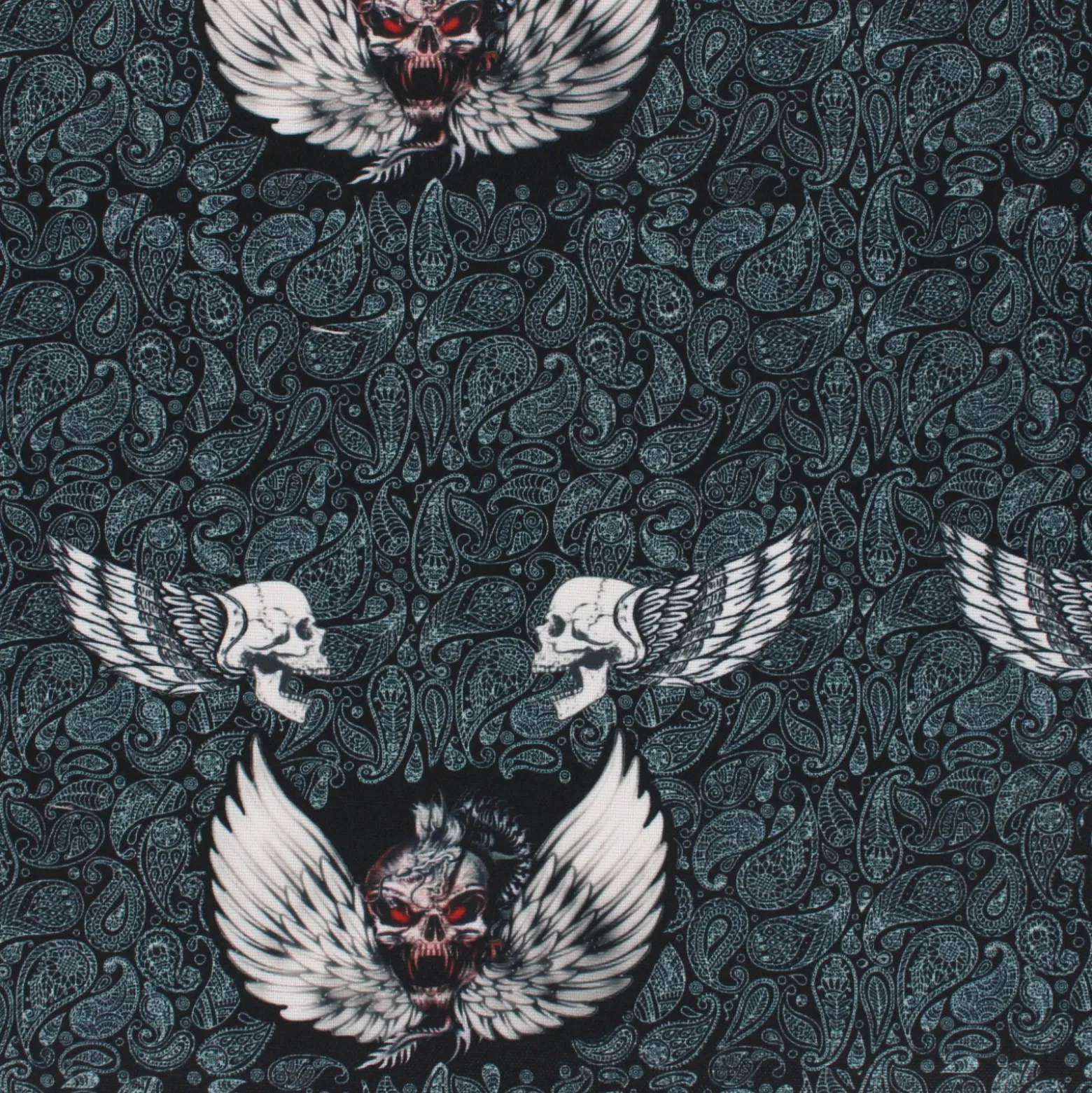 Coupon 100 cm x 150 cm Tissu polyester Crâne ailés - noir