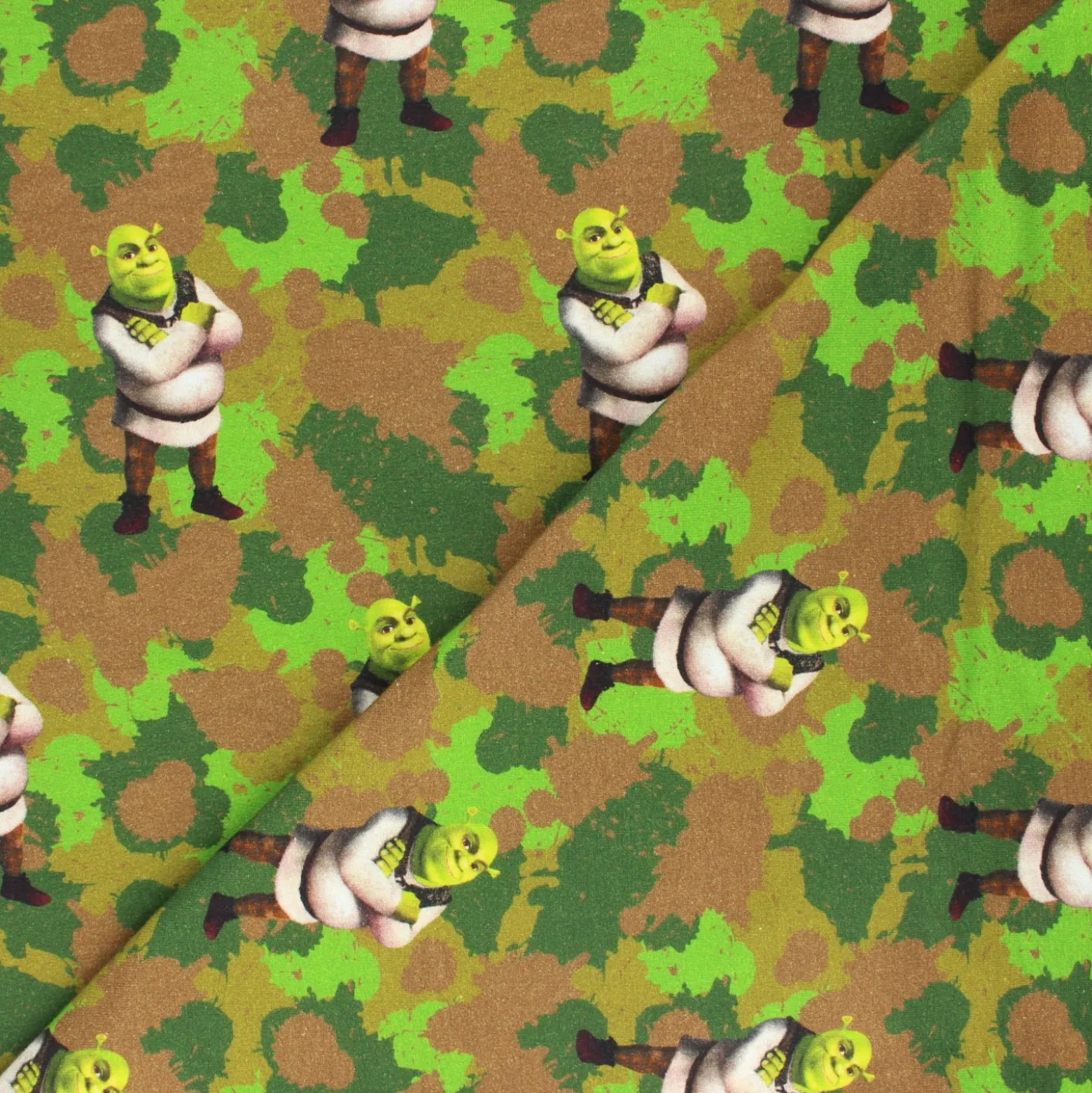 Coupon 100 cm x 140 cm Tissu sweat léger Camo Shrek - vert