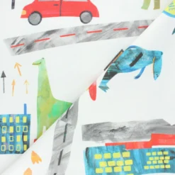 Coupon 100 cm x 136 cm Tissu toile de coton Dino city - écru