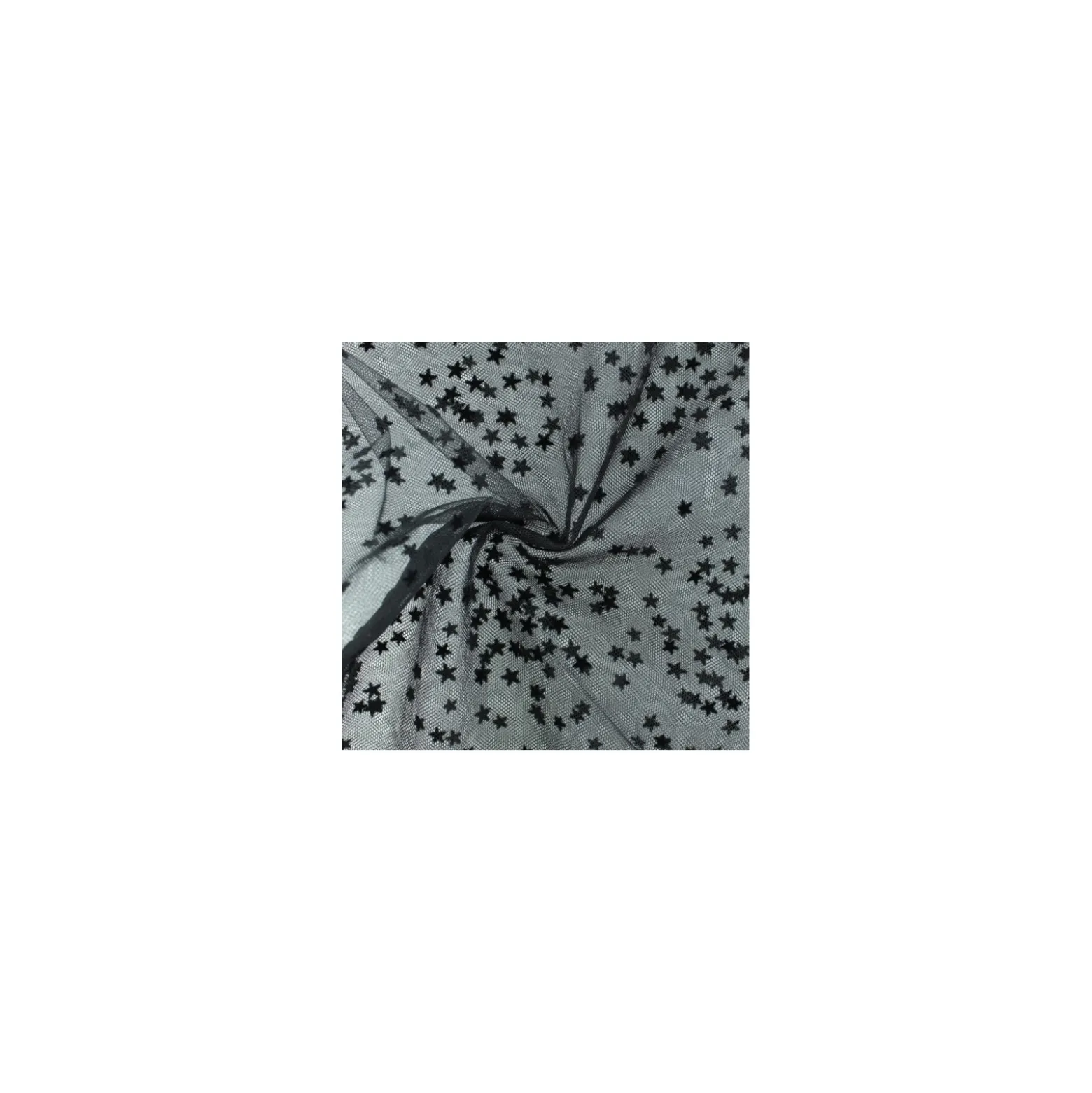 Coupon 100 cm x 135 cm Tissu tulle floqué haute qualité étoile - noir