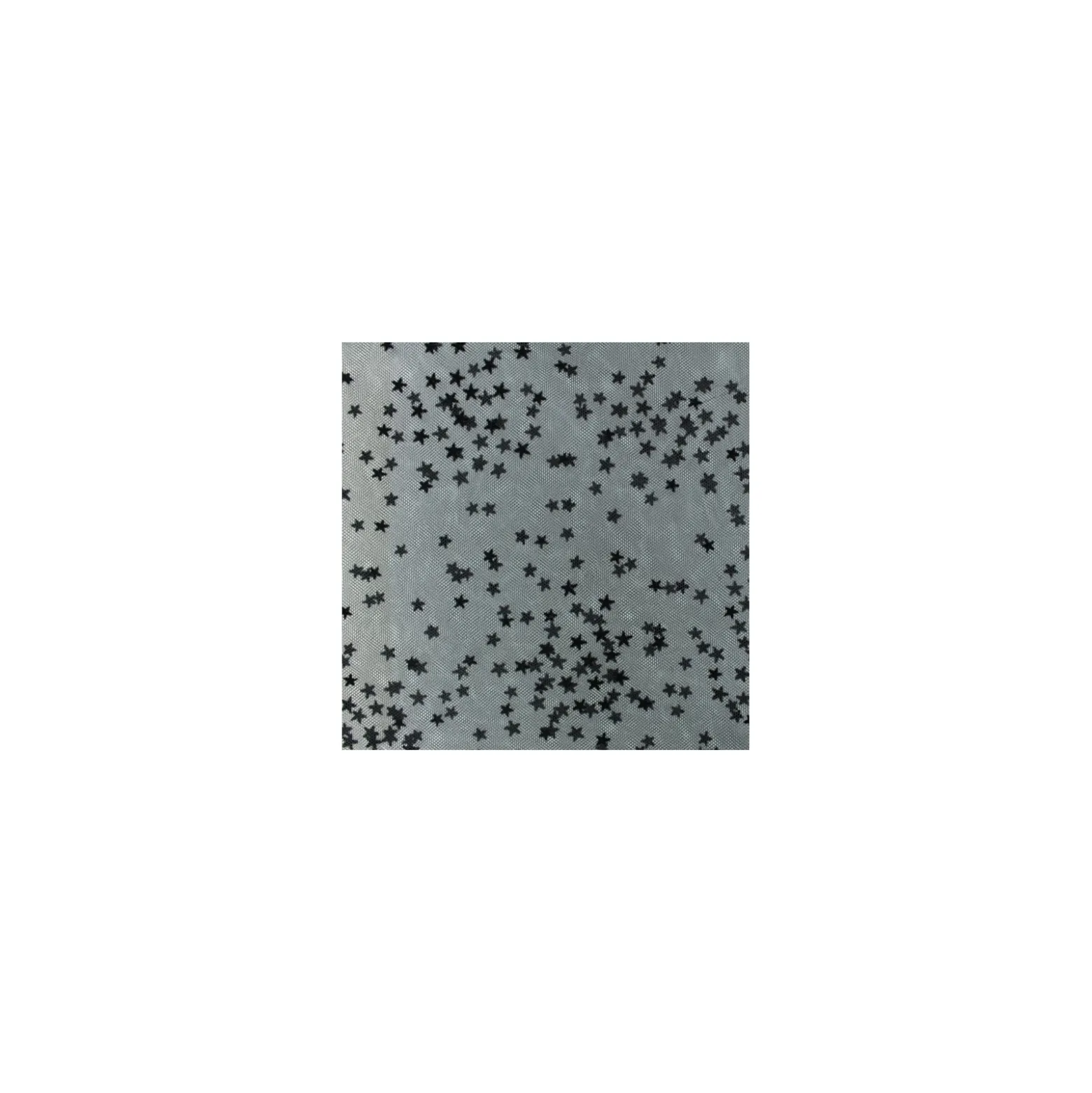Coupon 100 cm x 135 cm Tissu tulle floqué haute qualité étoile - noir