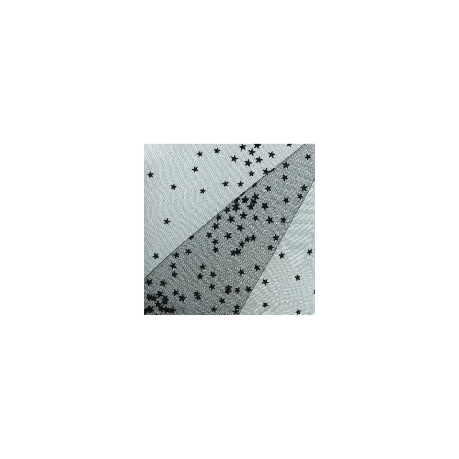 Coupon 100 cm x 135 cm Tissu tulle floqué haute qualité étoile - noir