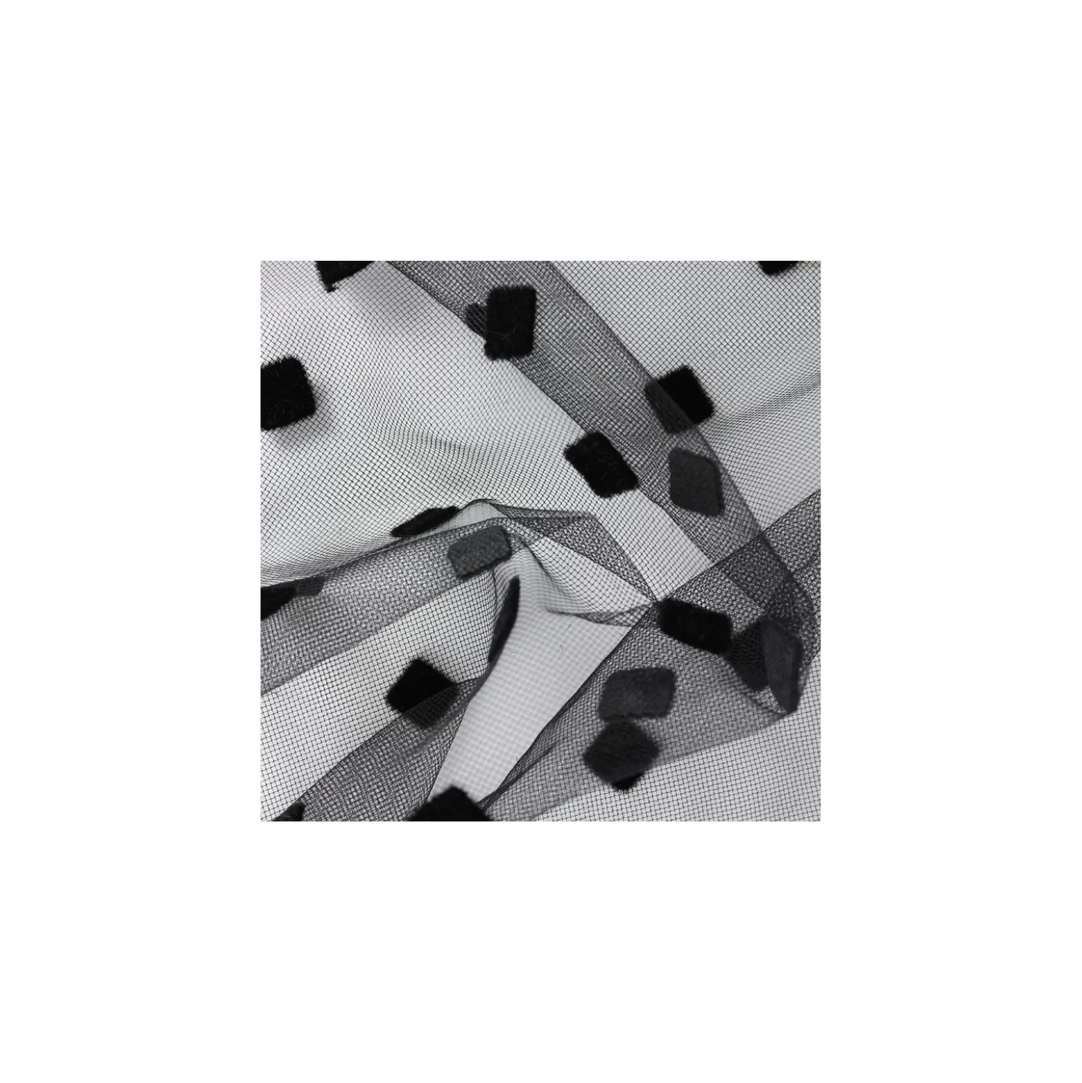Coupon 100 cm X 140 cm Tulle Beauty square Floqué velours - noir