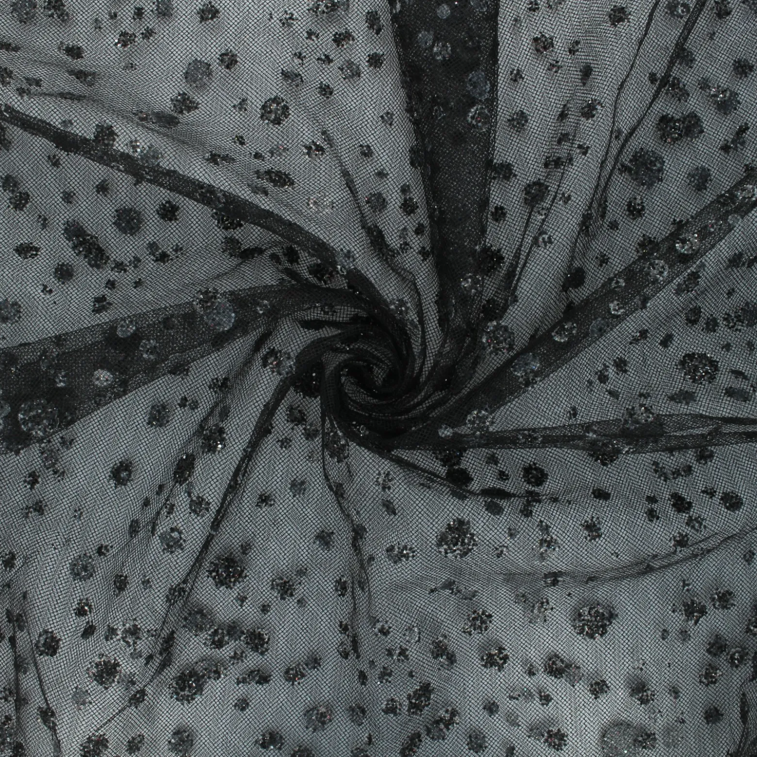 Coupon 100 cm x 140 cm Tulle pastilles paillettées noir