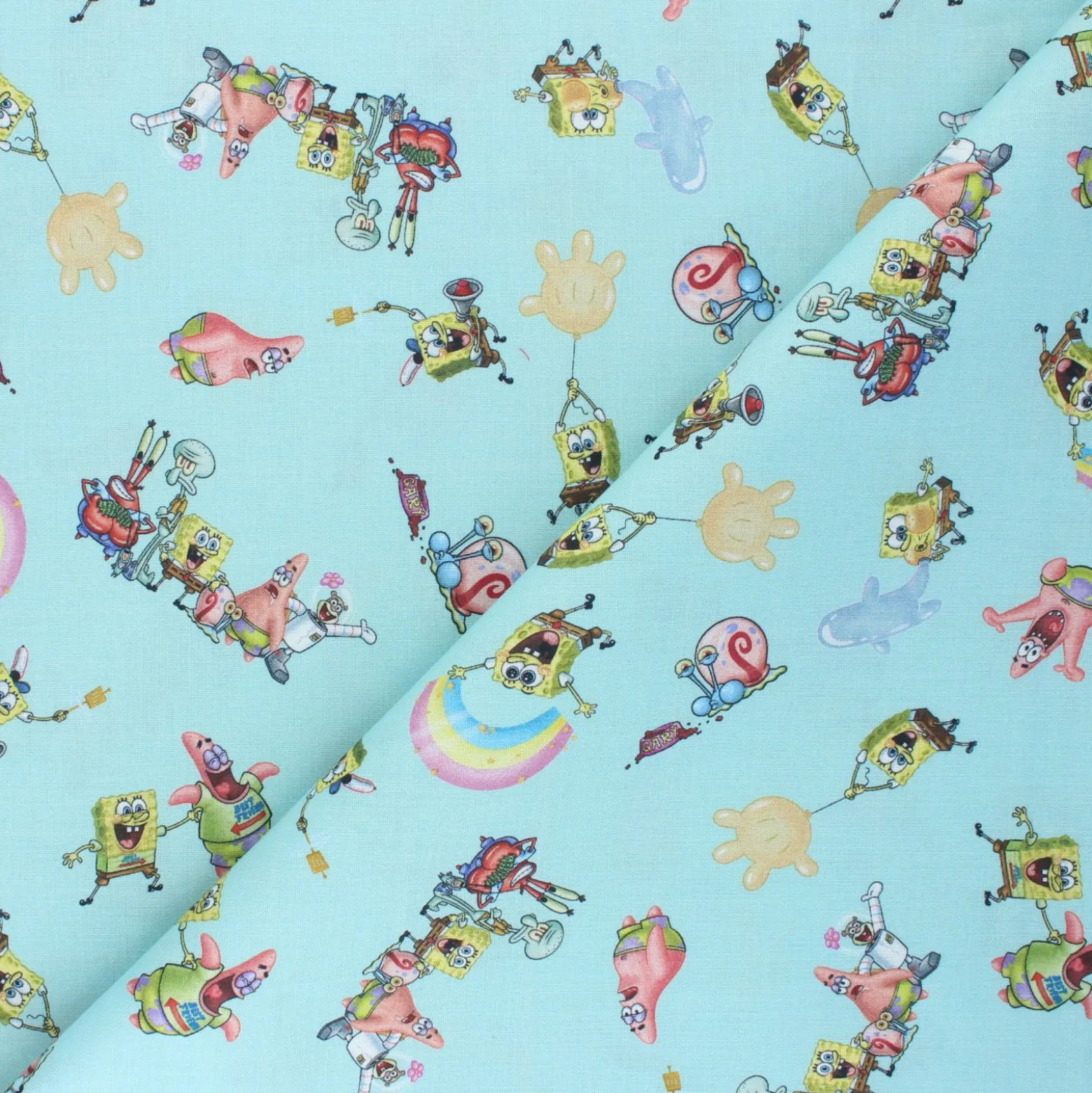 Coupon tissu coton cretonne Bob's friends - vert d'eau (50 cm x 150 cm)