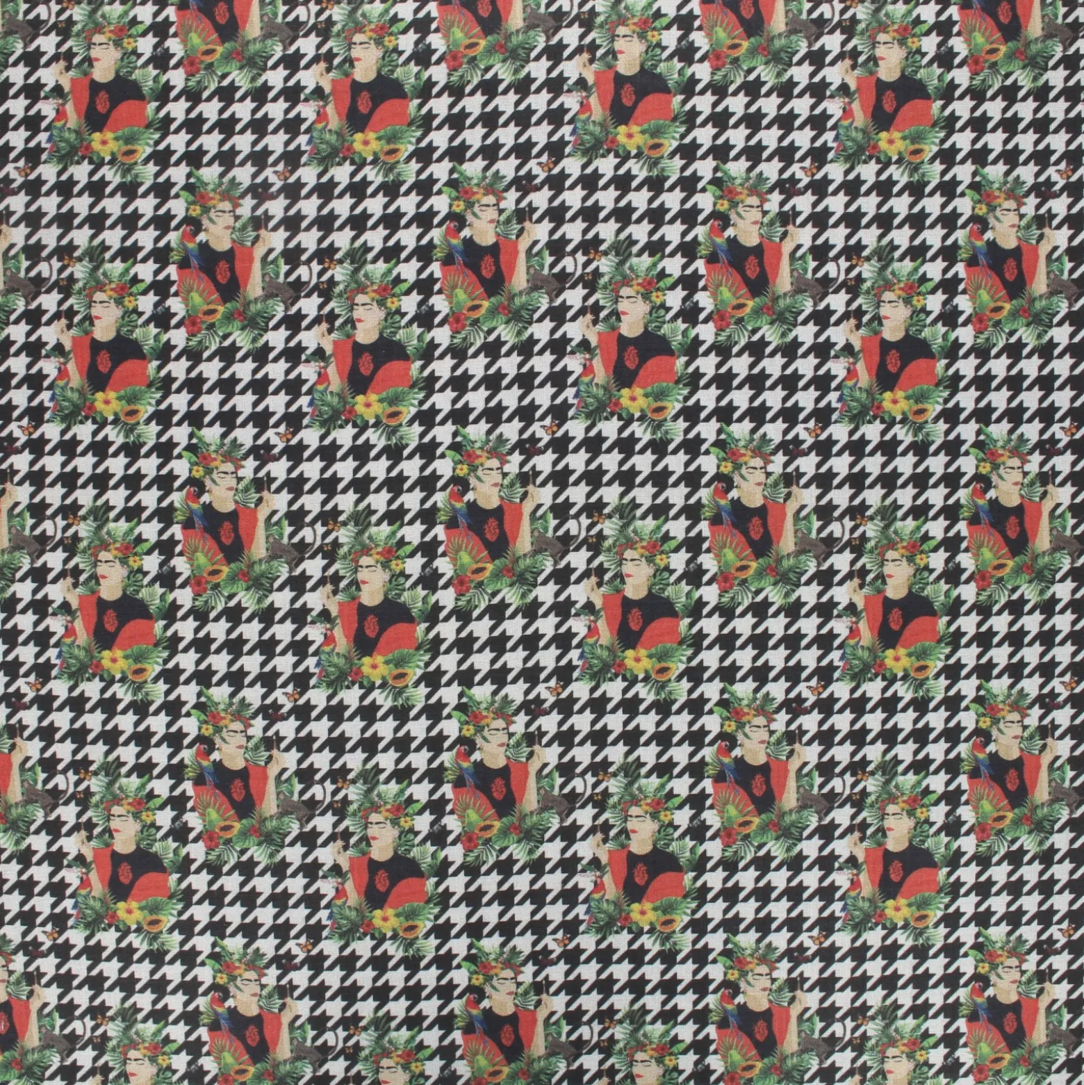 Coupon tissu coton cretonne Frida Kahlo Pintora - noir (50 cm x 140 cm)