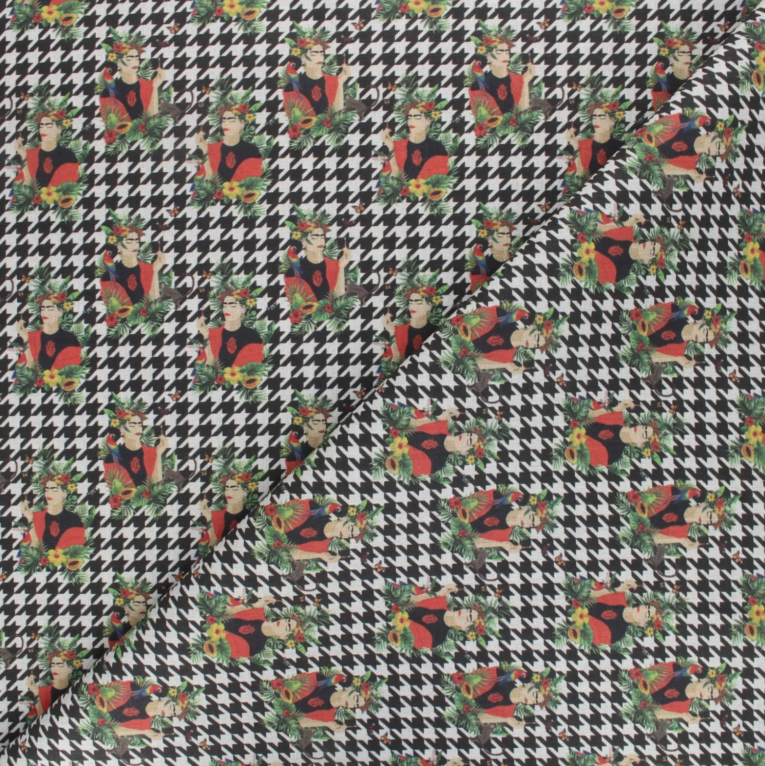 Coupon tissu coton cretonne Frida Kahlo Pintora - noir (50 cm x 140 cm)