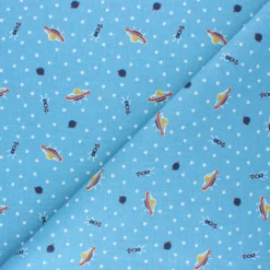 Coupon tissu coton cretonne Martiens - bleu clair (50 cm x 150 cm)