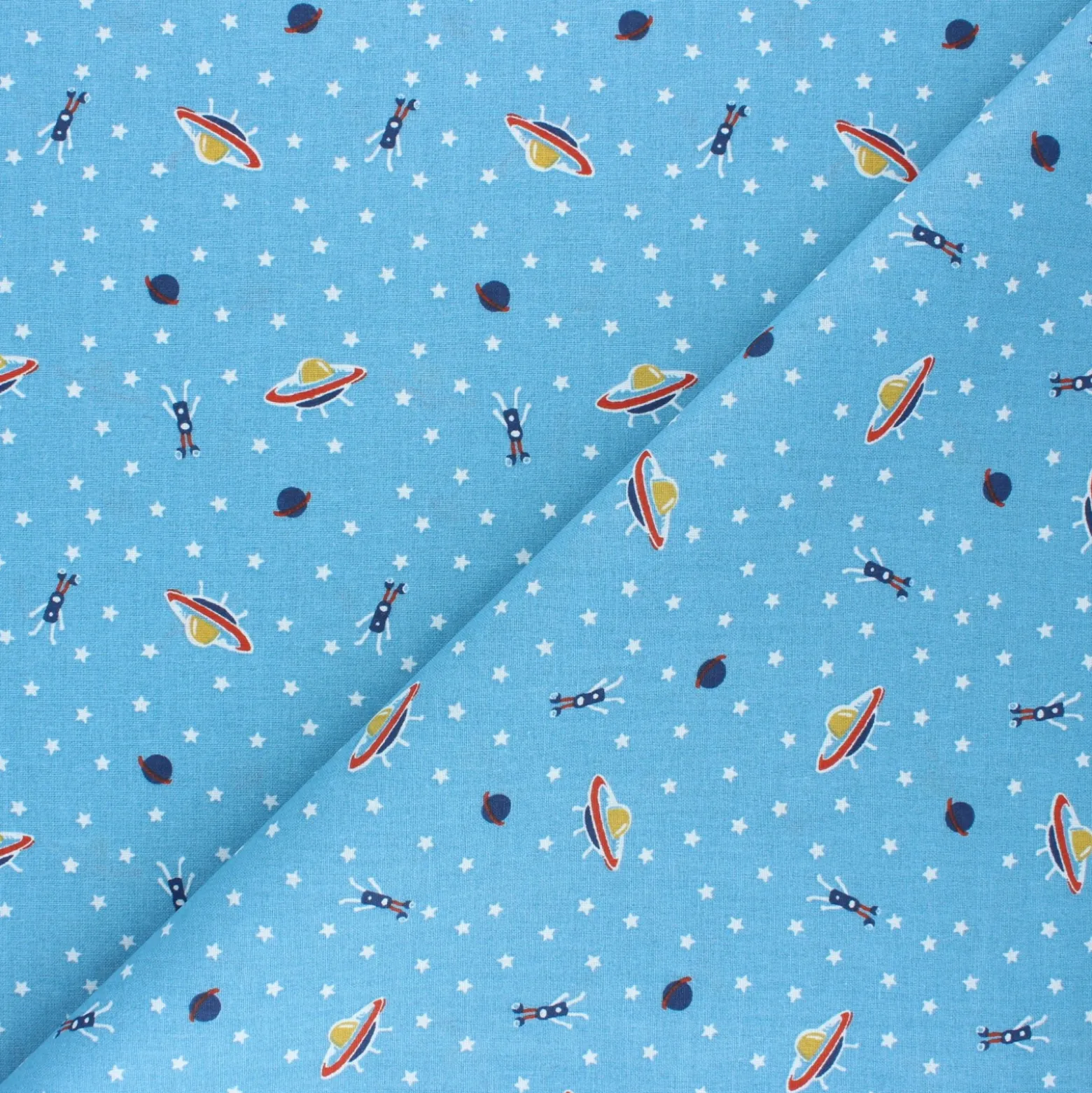 Coupon tissu coton cretonne Martiens - bleu clair (50 cm x 150 cm)