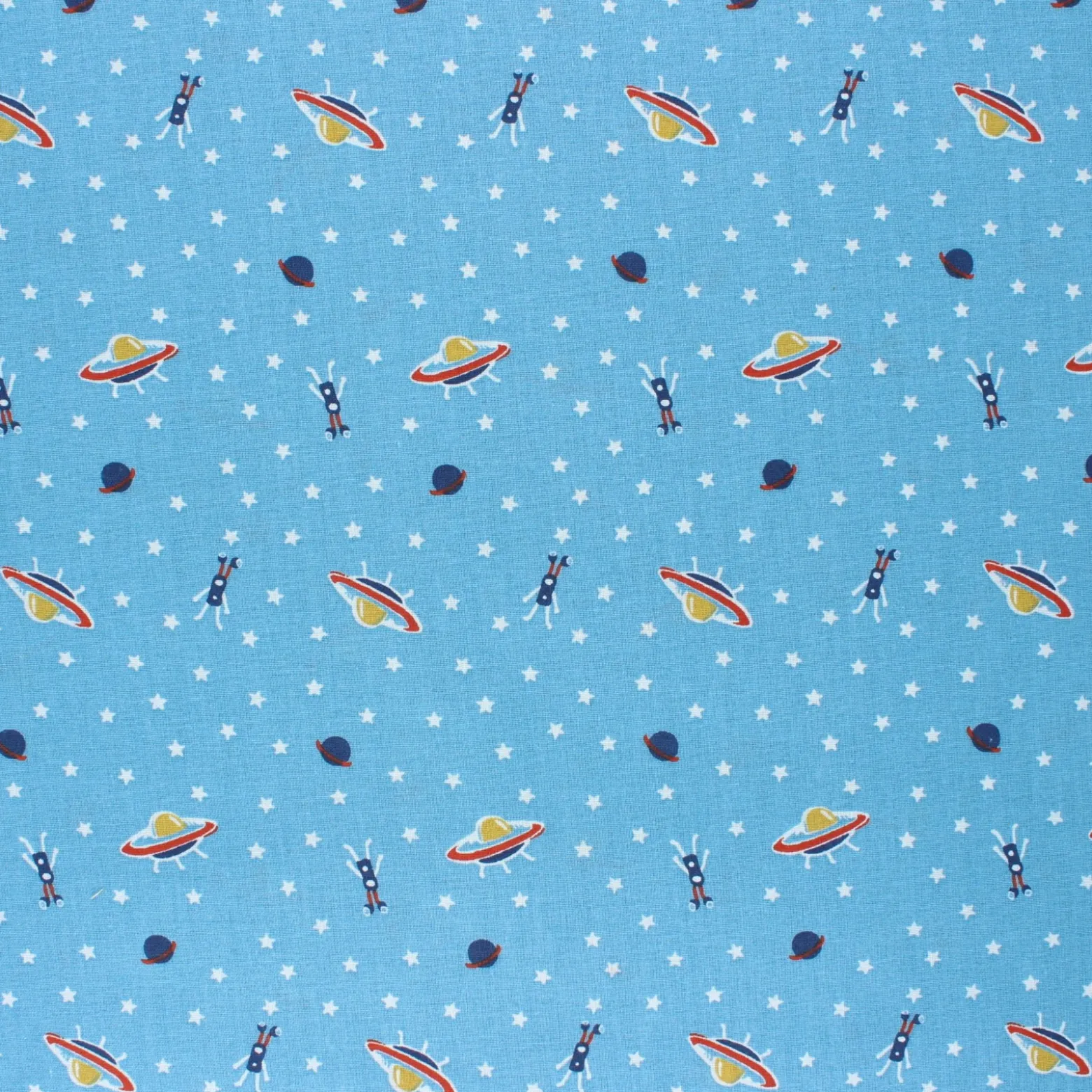 Coupon tissu coton cretonne Martiens - bleu clair (50 cm x 150 cm)