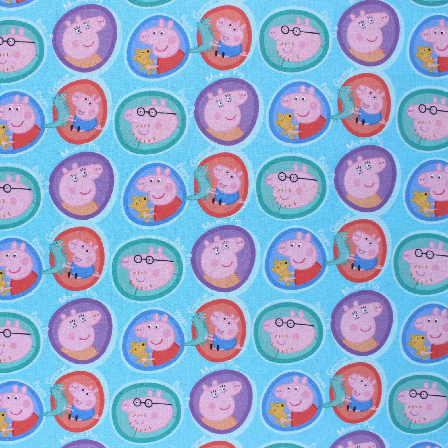 Coupon tissu coton cretonne Peppa Pig's family - bleu (50 cm x 150 cm)