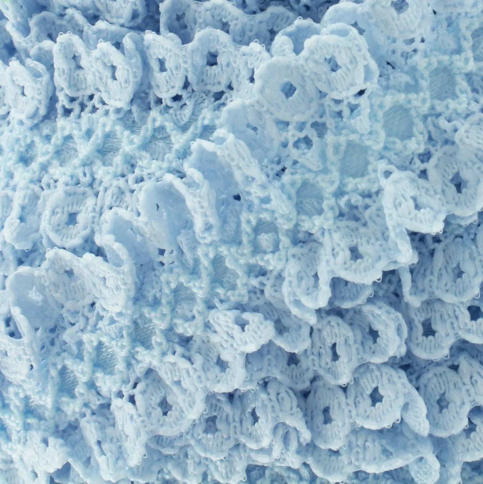 Dentelle froufrou sur ruban satin - bleu clair