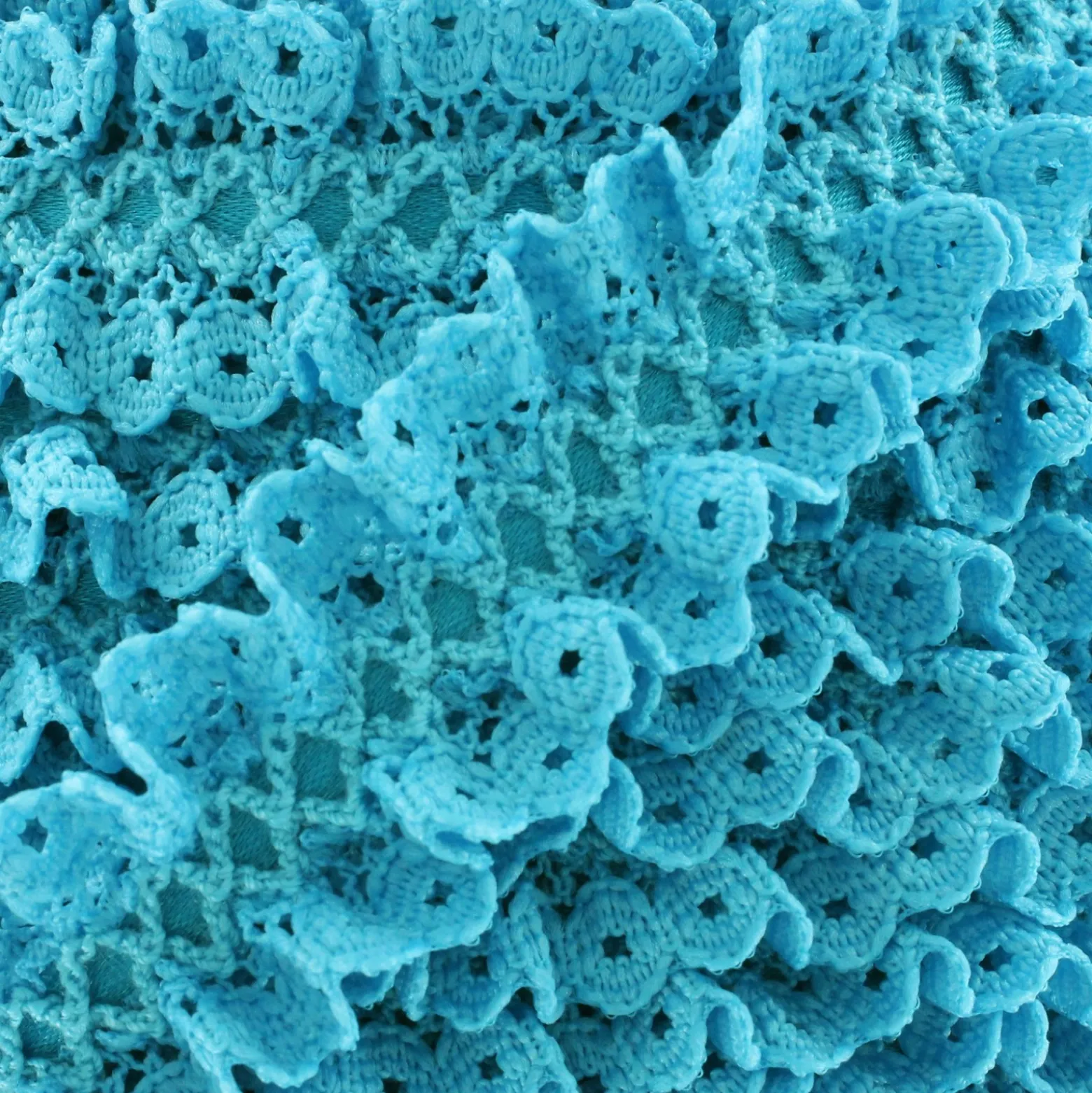 Dentelle froufrou sur ruban satin - turquoise