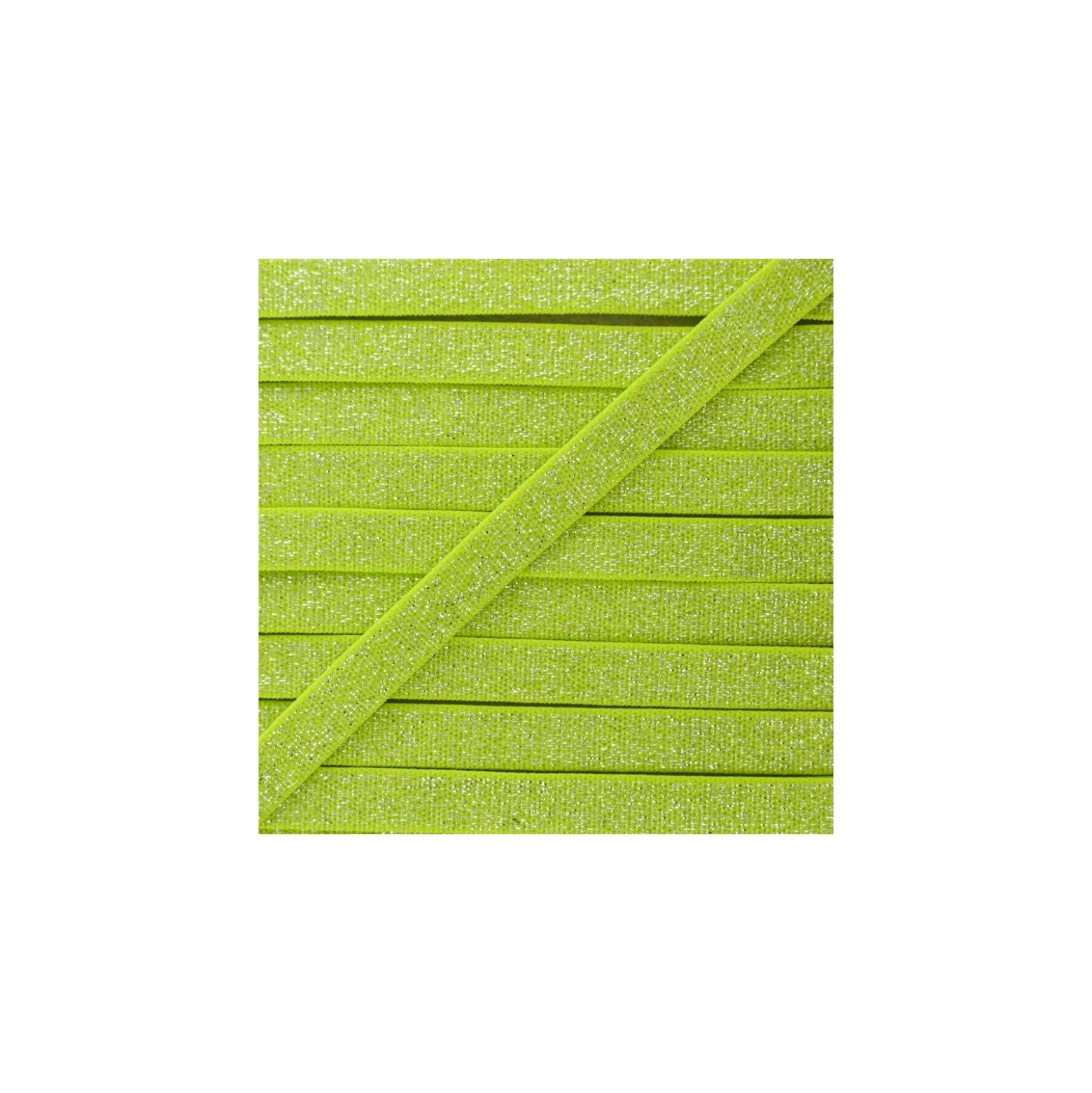 Elastique Plat Lurex Argent 10mm - Vert Anis