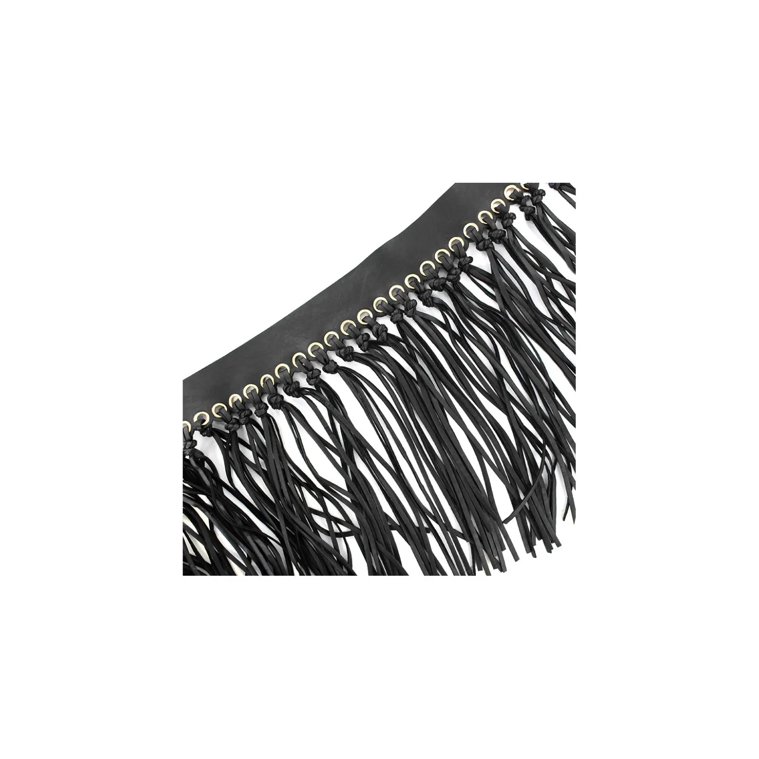 Franges nouée simili cuir- noirx 20cm