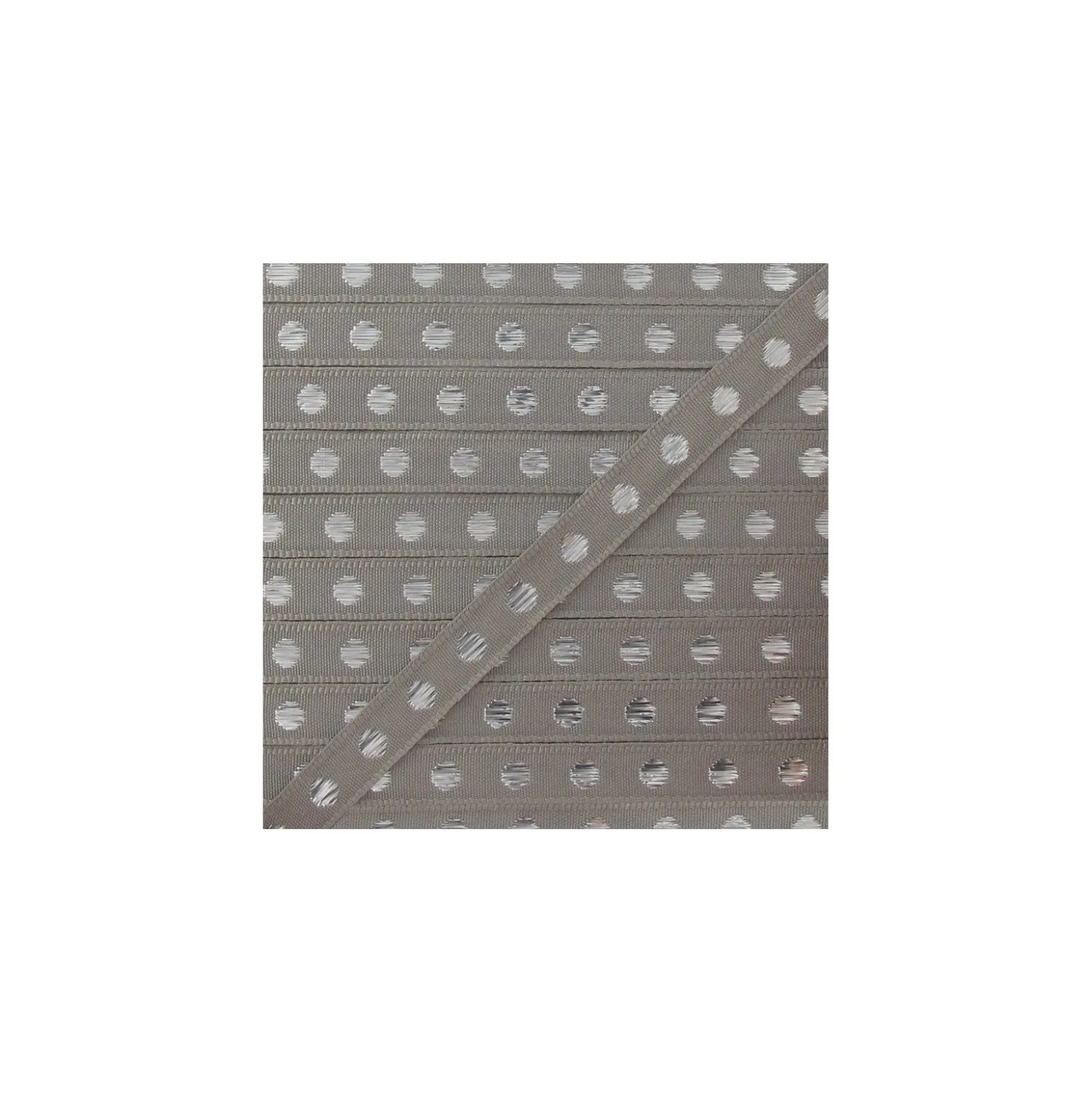 Galon aspect gros grain Lurex à pois argenté gris