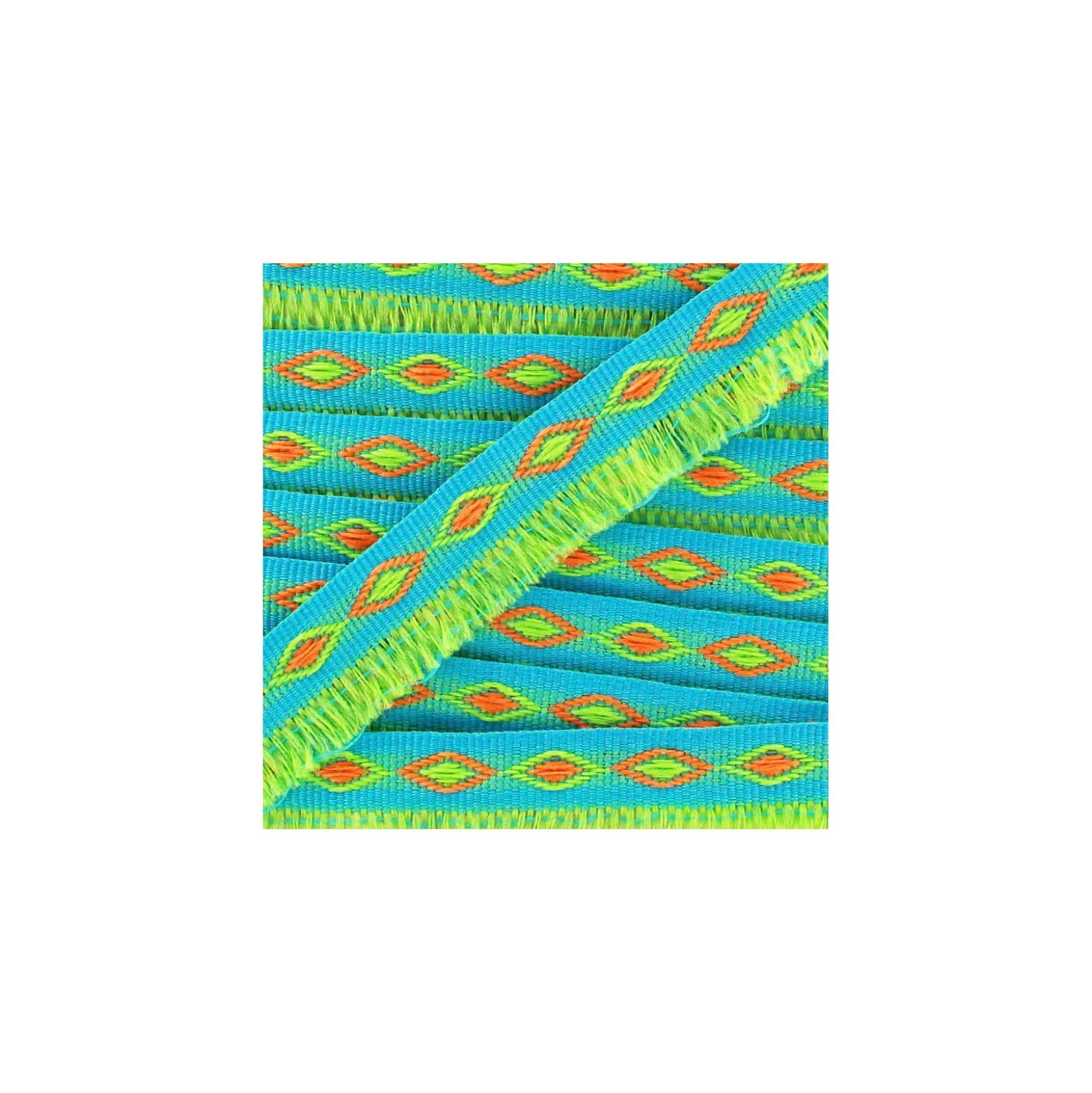 Galon Franges Losanges - vert/bleu