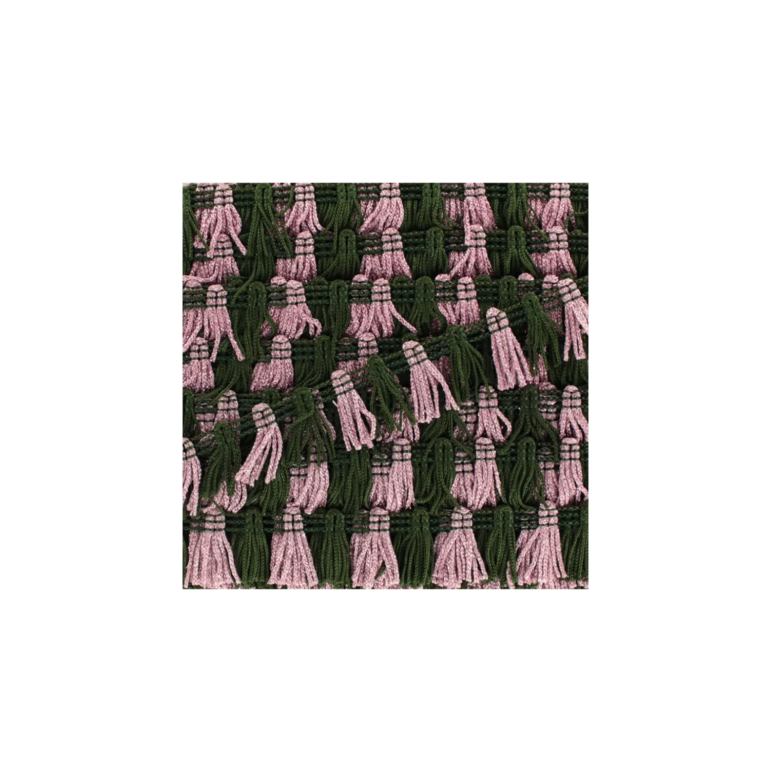 Galon Petits Pompons à Franges Lurex - Kaki/Rose