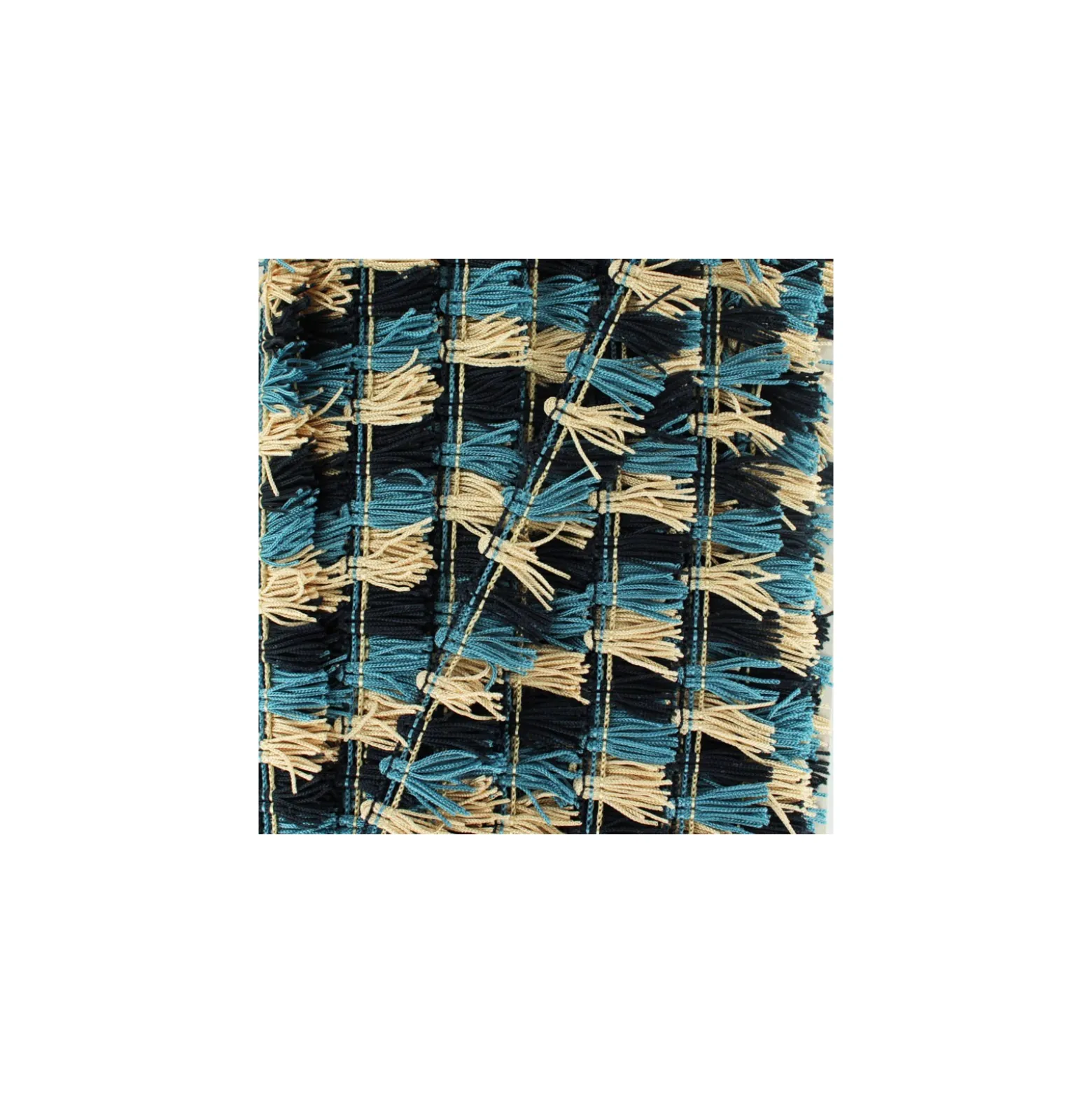 Galon petits pompons à franges - gris bleu/beige