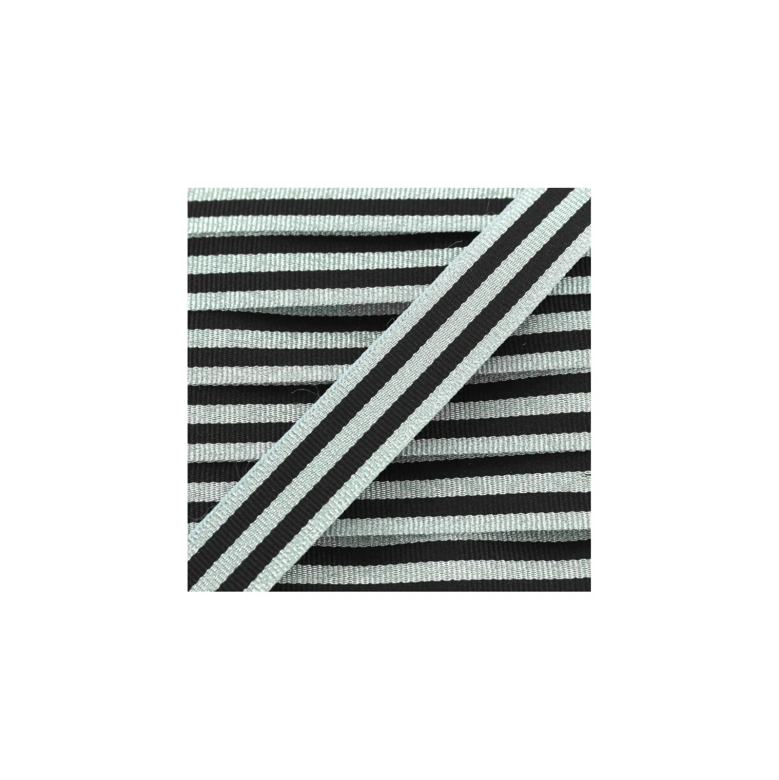 Galon rayures lurex 15 mm - argent/noir