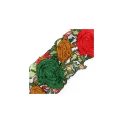 Guipure India Roses velours Rouge/ Vert x 50cm