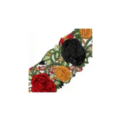 Guipure India Roses velours Rouge / Noir x 50cm