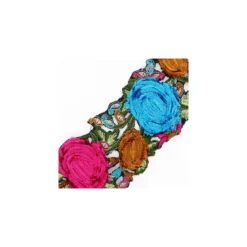 Guipure India Roses veloursTurquoise / rose x 50cm